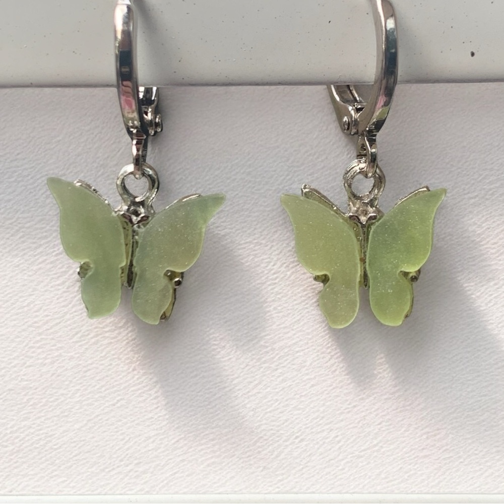 Silver and Green Butterfly Earrings (NEW)